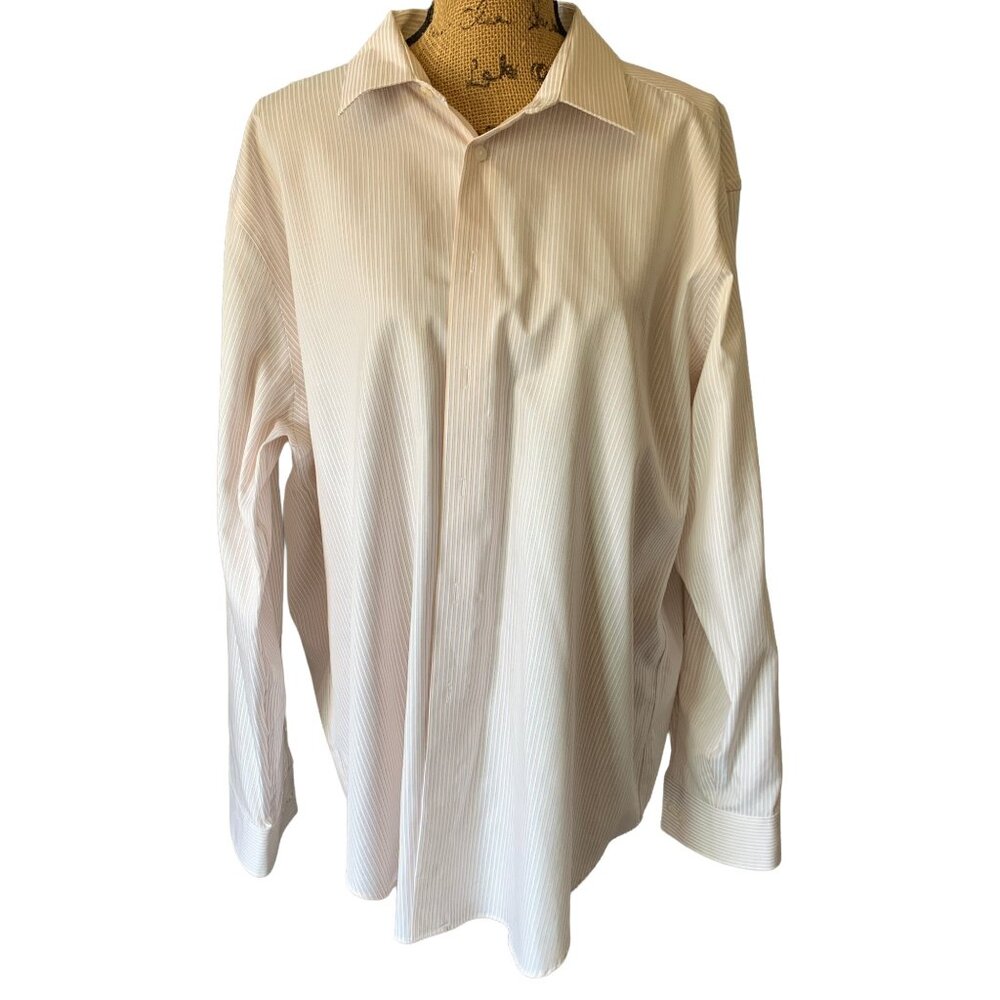 ✌️ 2/$40 ✌️ Yellow and Cream Striped Calvin Klein Men's Dress Shirt 18.5 34/35 - Picture 1 of 4